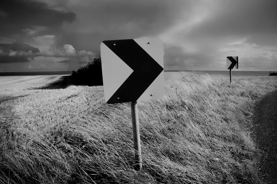 White and black road sign pointing in different directions